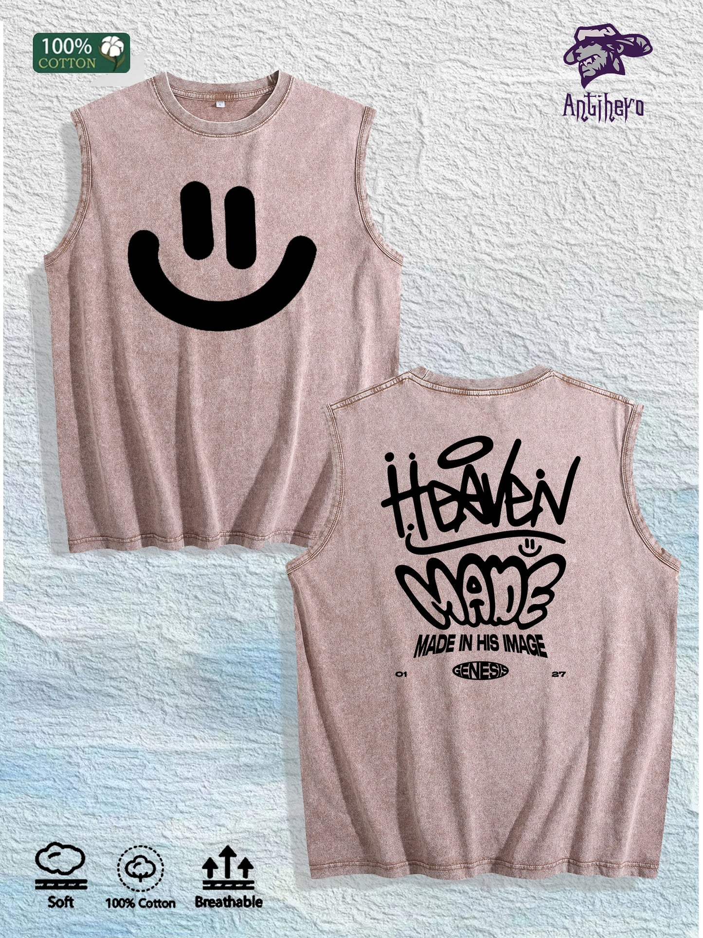 Heaven Made Graphic Washed Vest US Warehouse 3 Colors Cotton Tank