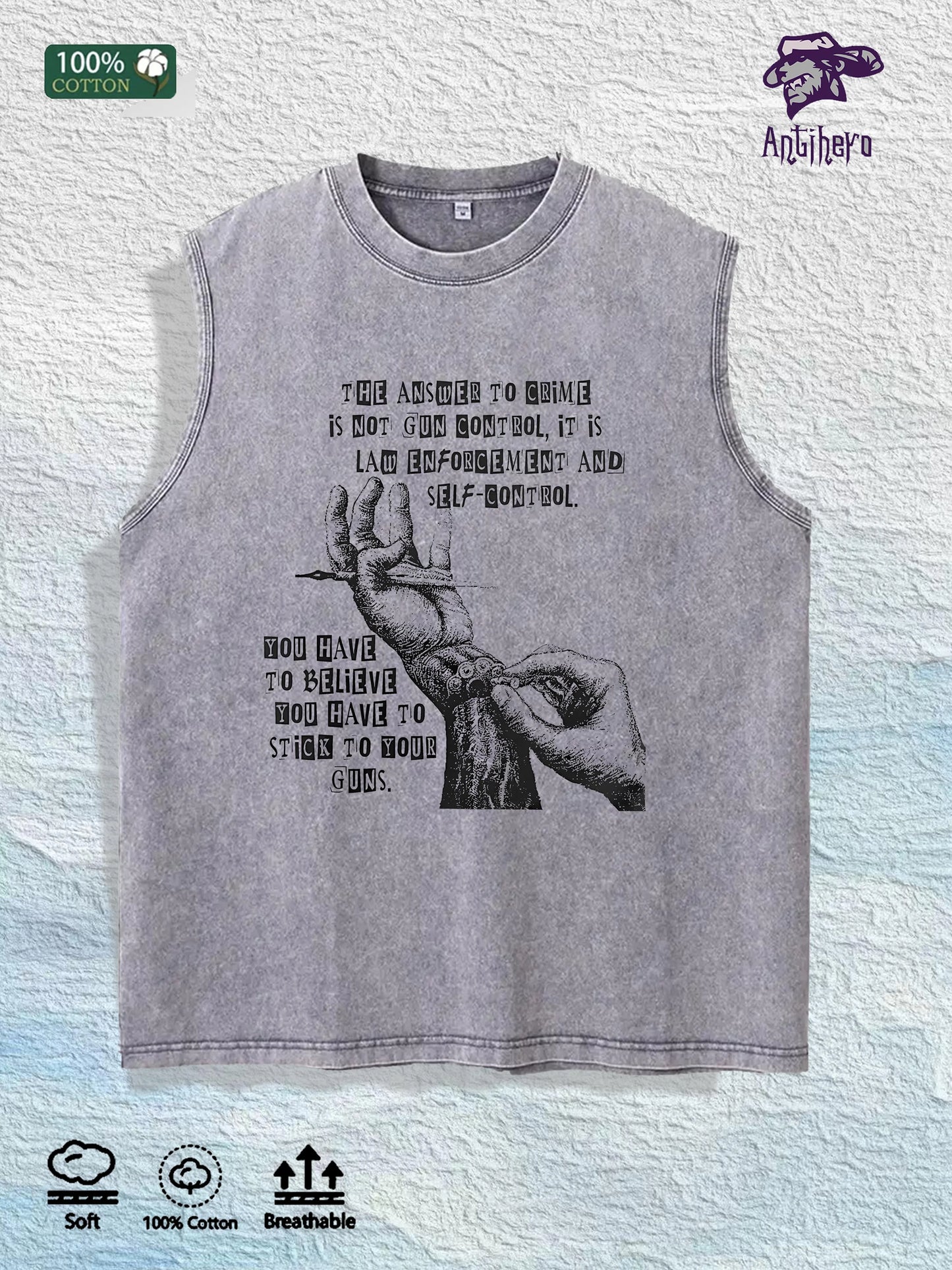 Faith Print Washed Sleeveless Vest, US Warehouse, 3 Colors Available