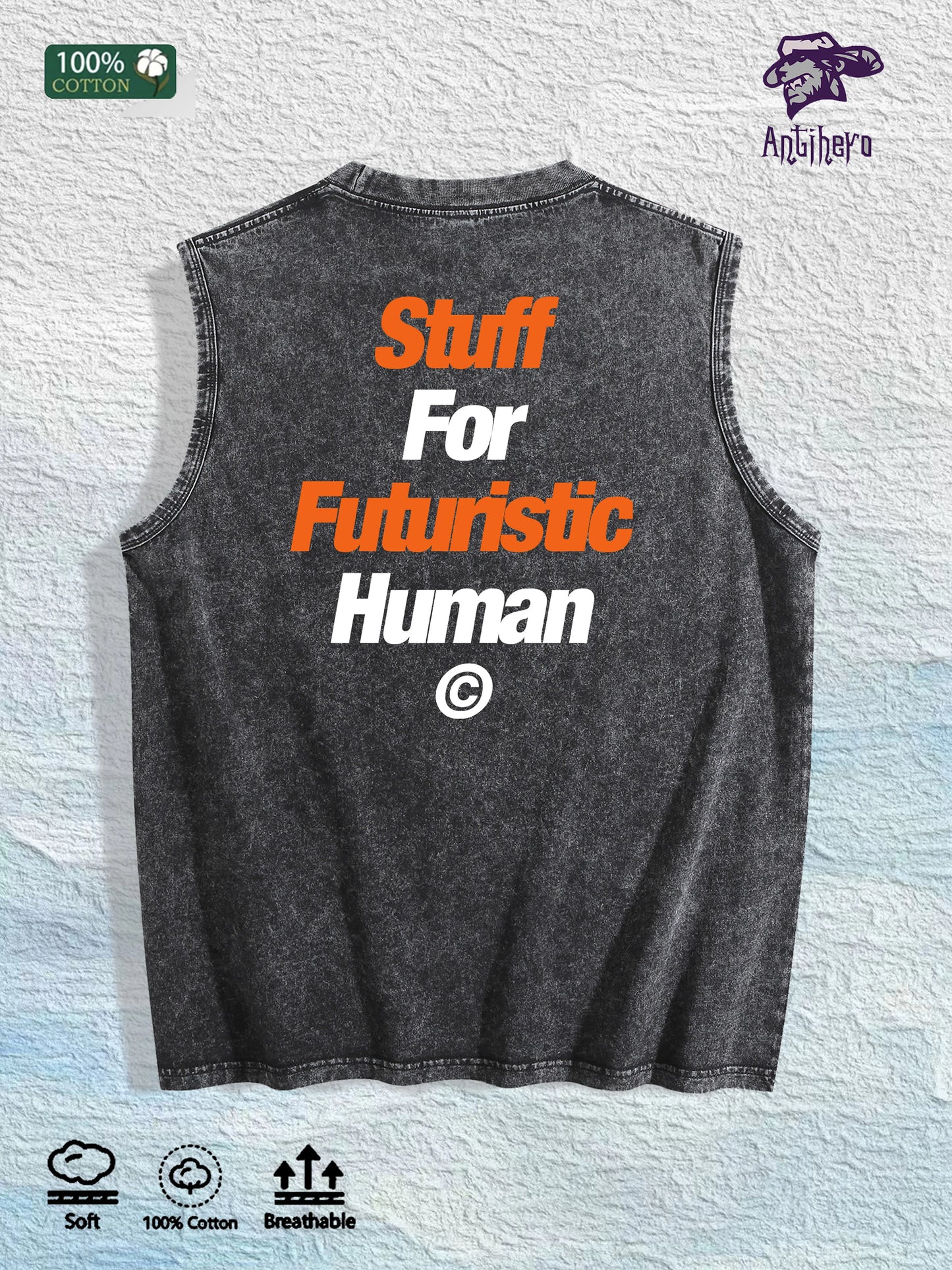 SAINT GLOBAL Graphic Washed Vest US Warehouse 3 Colors Cotton Tank