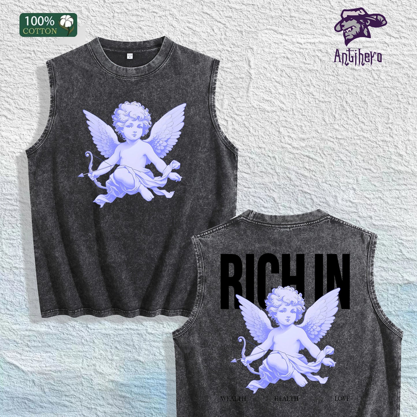 Angel & RICH in Graphic Washed Vest US Warehouse 3 Colors Cotton Tank