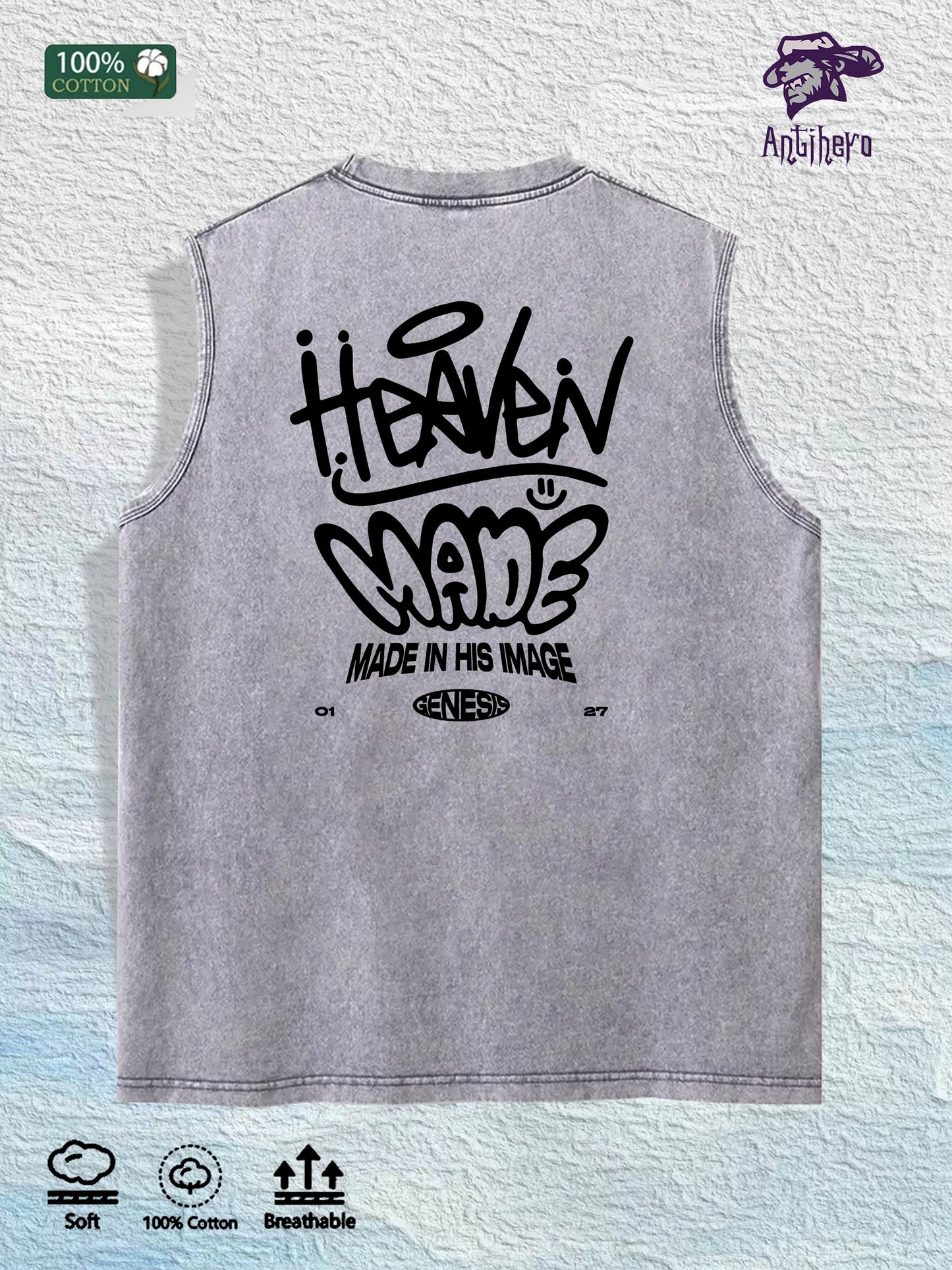 Heaven Made Graphic Washed Vest US Warehouse 3 Colors Cotton Tank