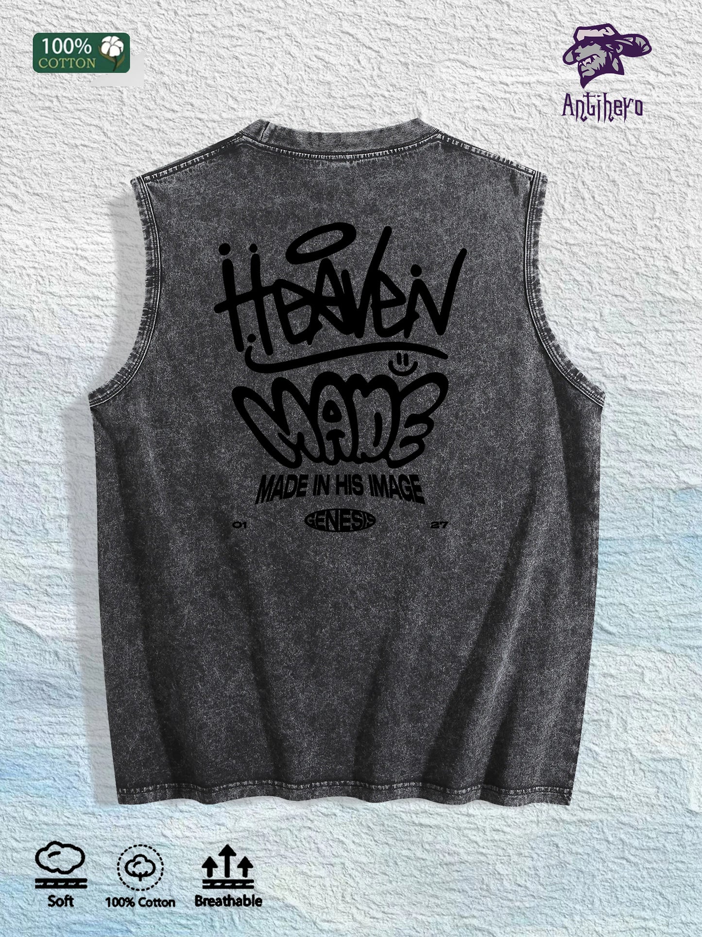 Heaven Made Graphic Washed Vest US Warehouse 3 Colors Cotton Tank