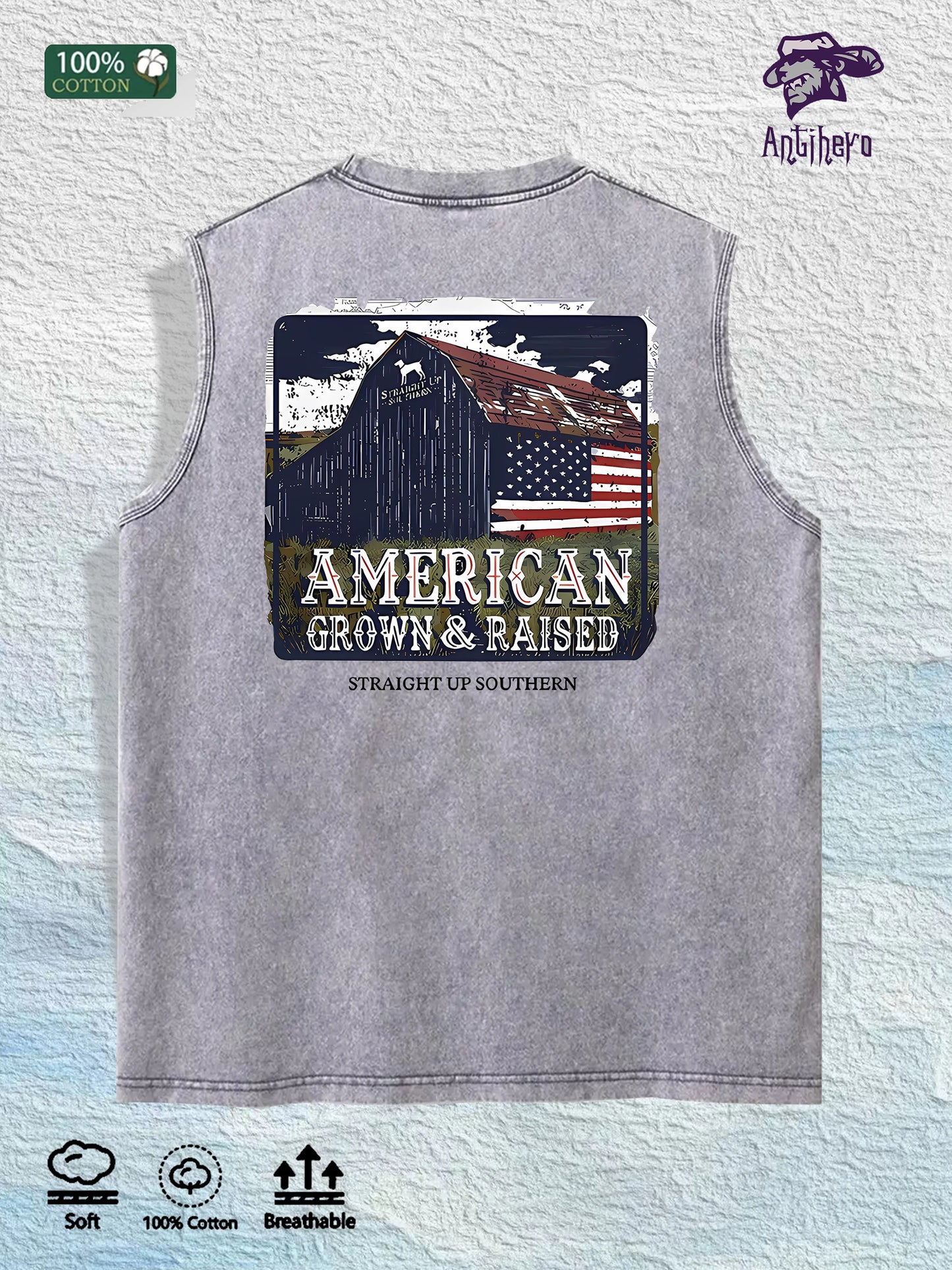 Straight up Southern Graphic Washed Vest US Warehouse 3 Colors Cotton Tank