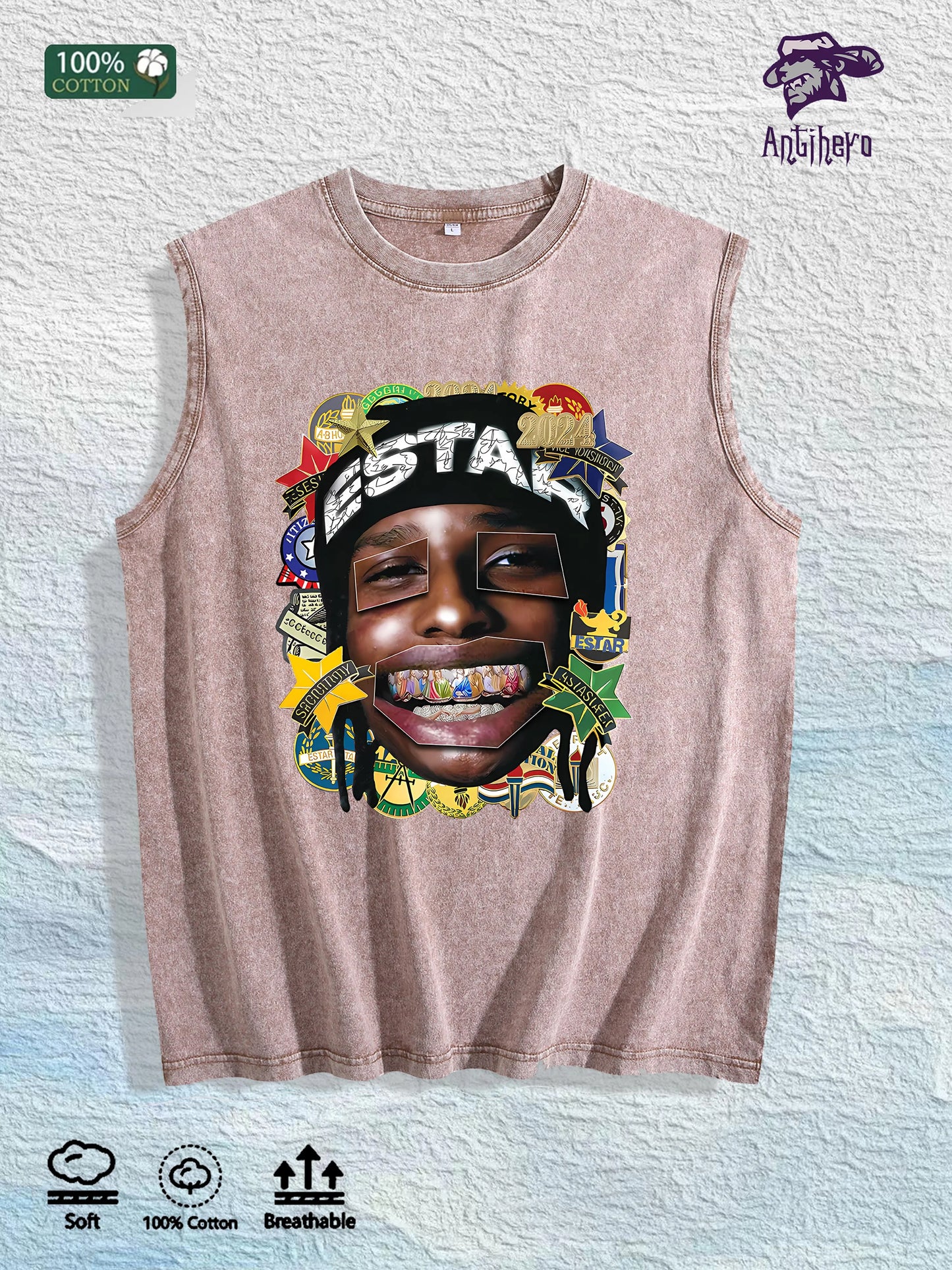 ESTAR 2024 Graphic Washed Vest US Warehouse 3 Colors Cotton Tank