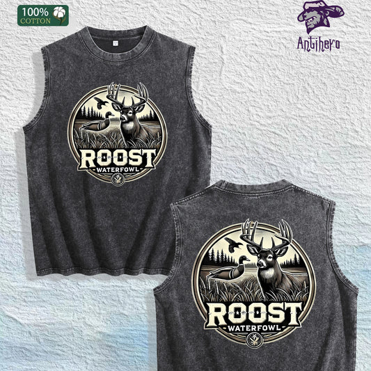 ROOST Waterfowl Deer Graphic Washed Vest US Warehouse 3 Colors Cotton Tank