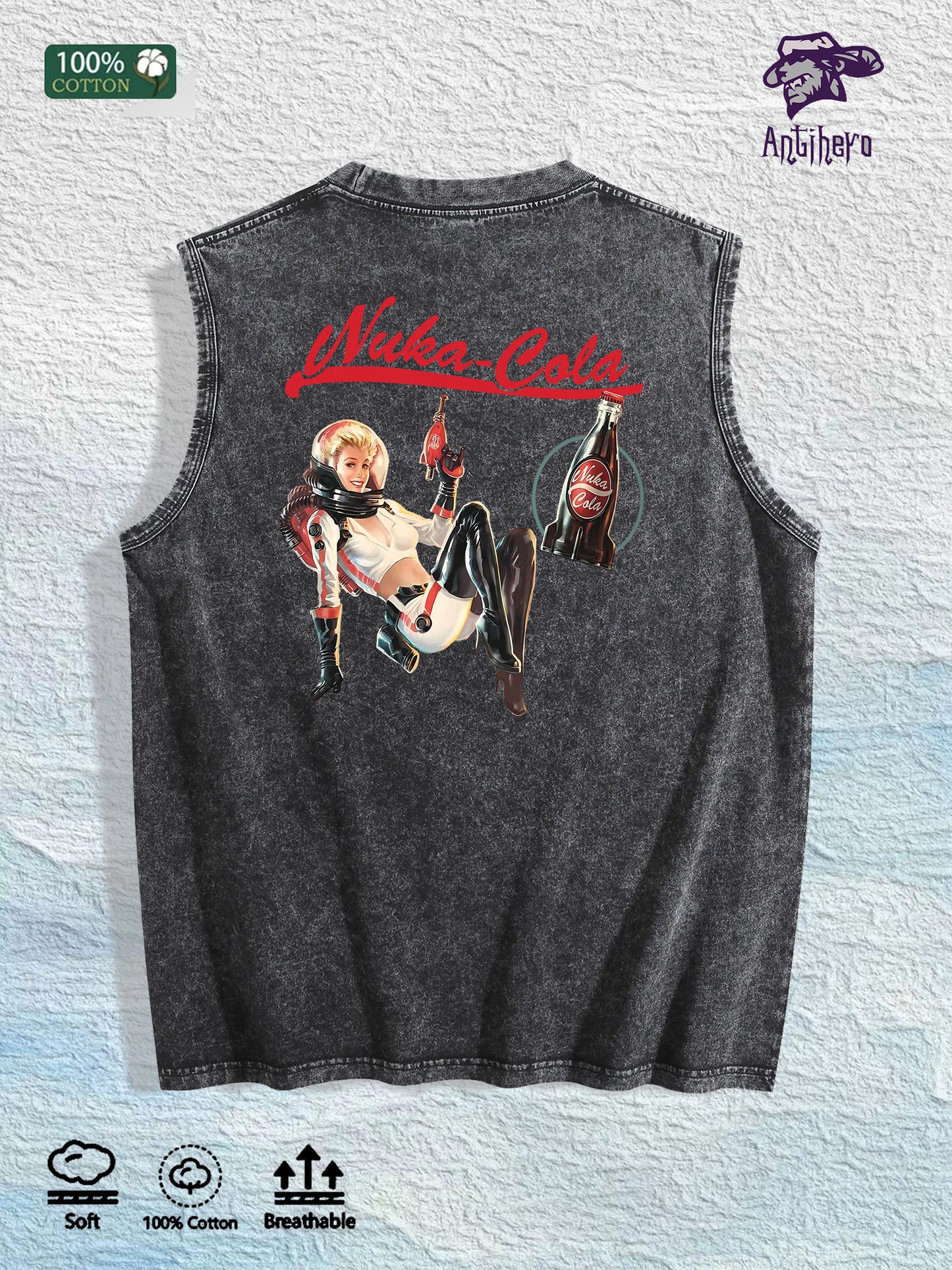 Nuka Cola Graphic Washed Vest US Warehouse 3 Colors Cotton Tank