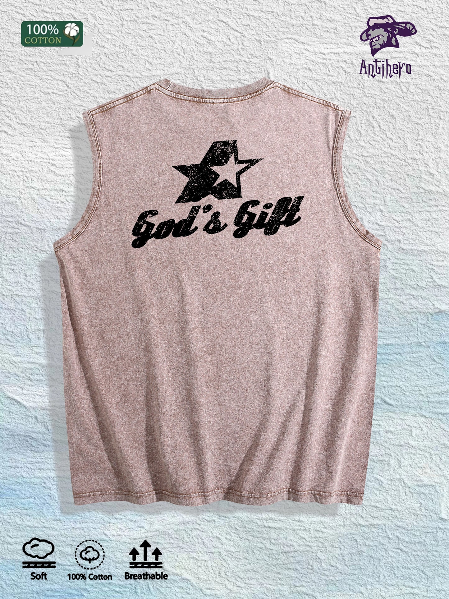 God s Gift Graphic Washed Vest US Warehouse 3 Colors Cotton Tank