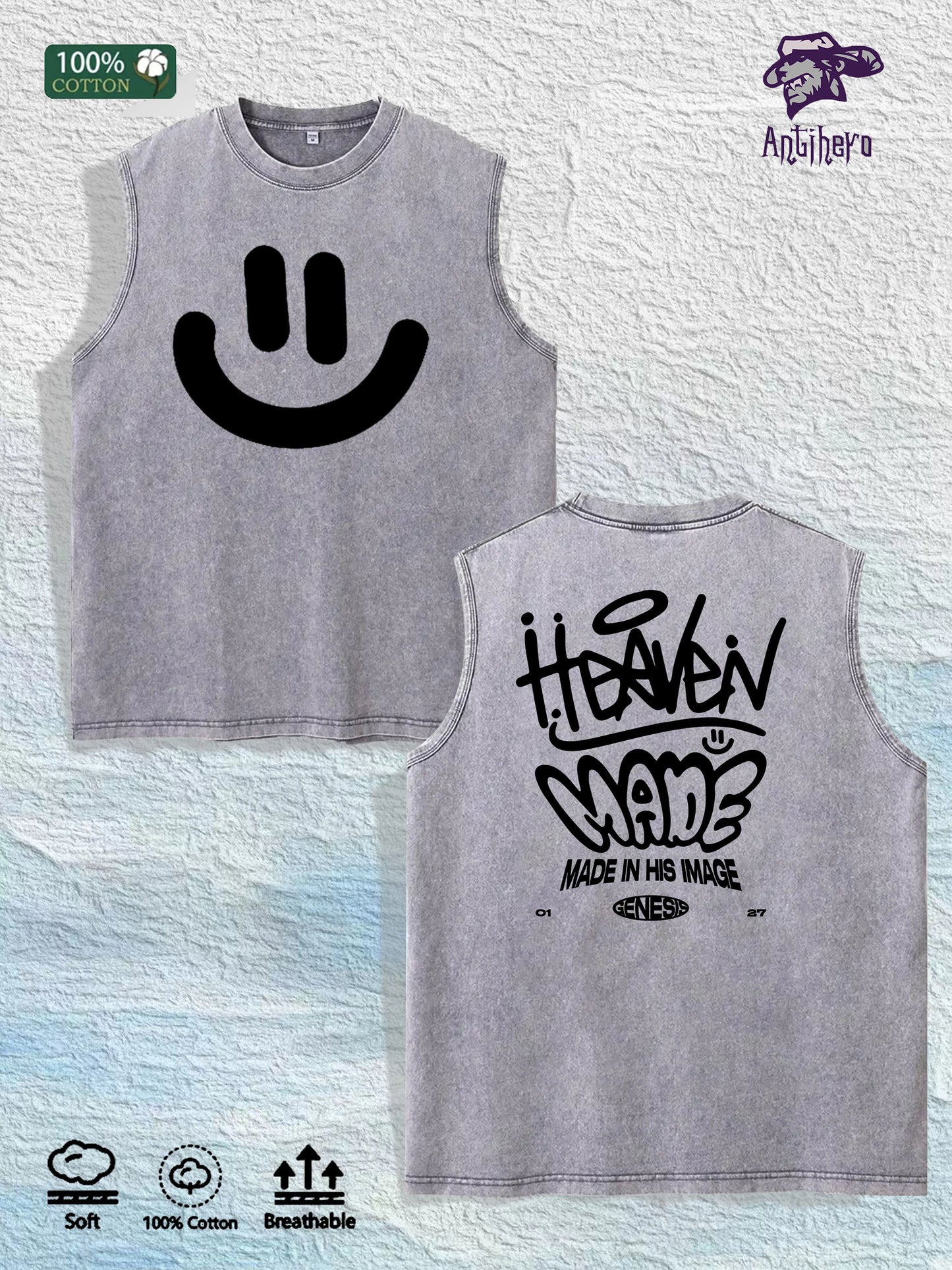 Heaven Made Graphic Washed Vest US Warehouse 3 Colors Cotton Tank