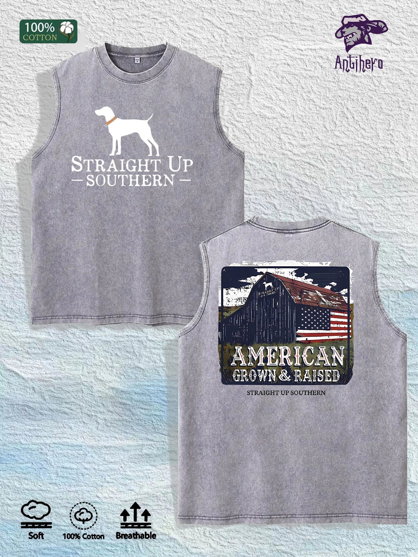 Straight up Southern Graphic Washed Vest US Warehouse 3 Colors Cotton Tank