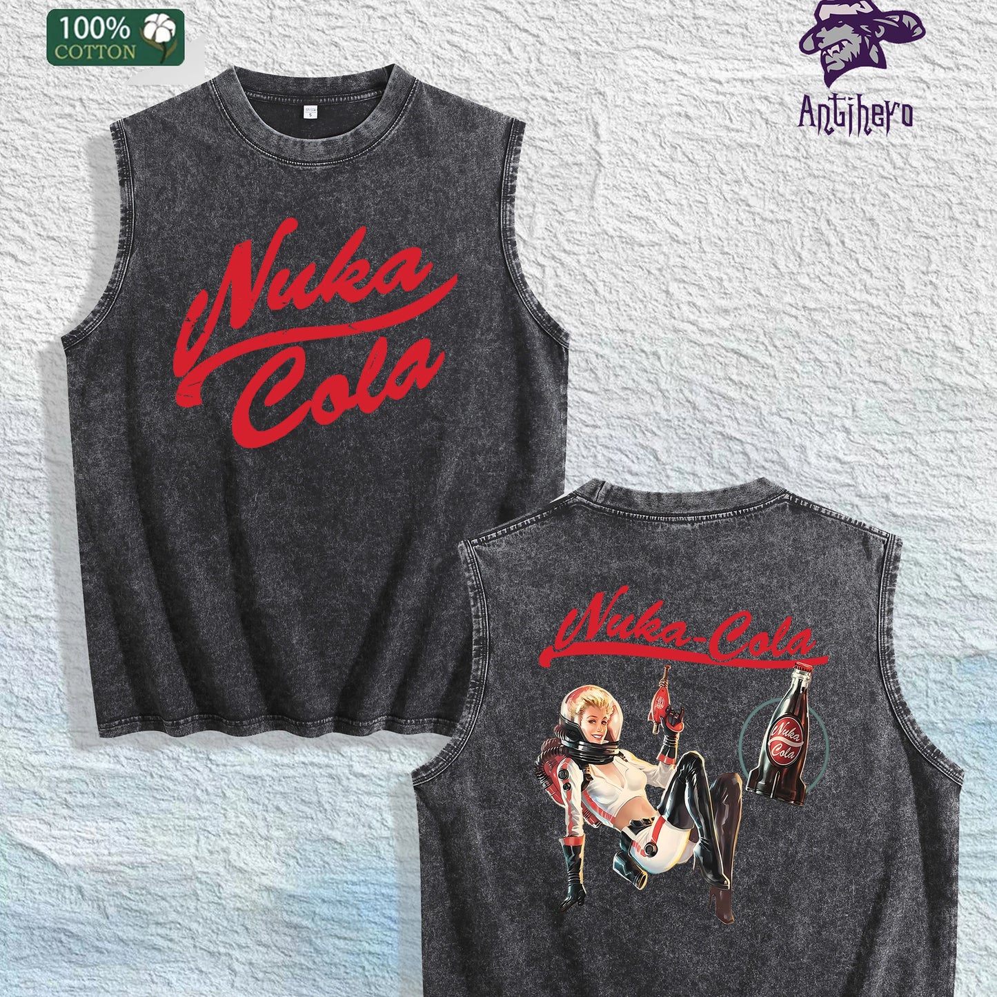 Nuka Cola Graphic Washed Vest US Warehouse 3 Colors Cotton Tank