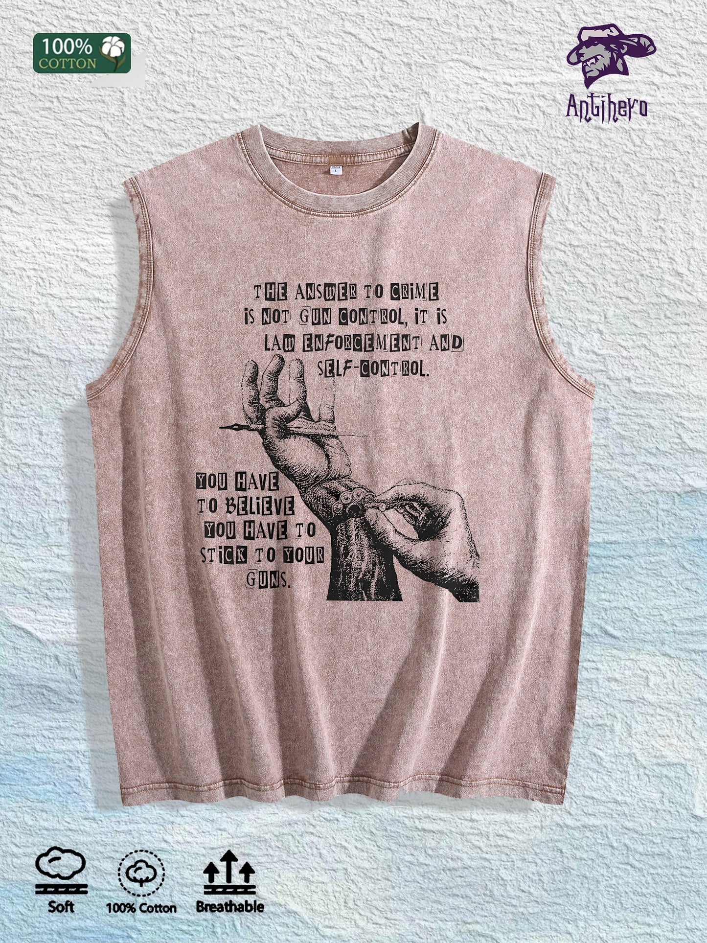 Faith Print Washed Sleeveless Vest, US Warehouse, 3 Colors Available