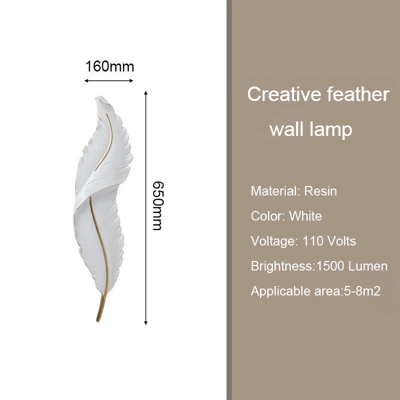 Modern Minimalist LED Luxury Feather Fine Carved Pattern Framed Hanging Channel Decoration Wall Lamps for Bedroom Walls