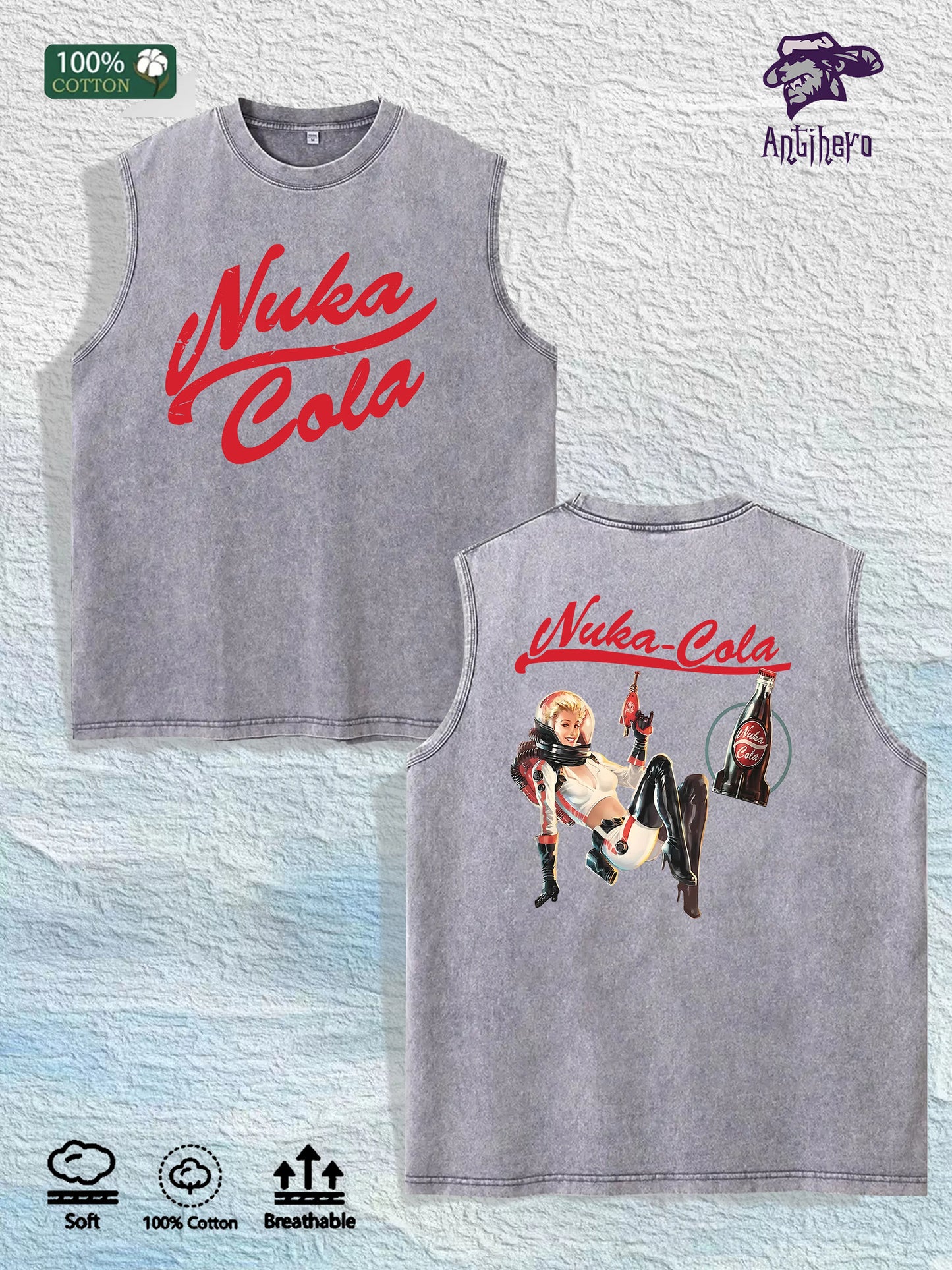 Nuka Cola Graphic Washed Vest US Warehouse 3 Colors Cotton Tank