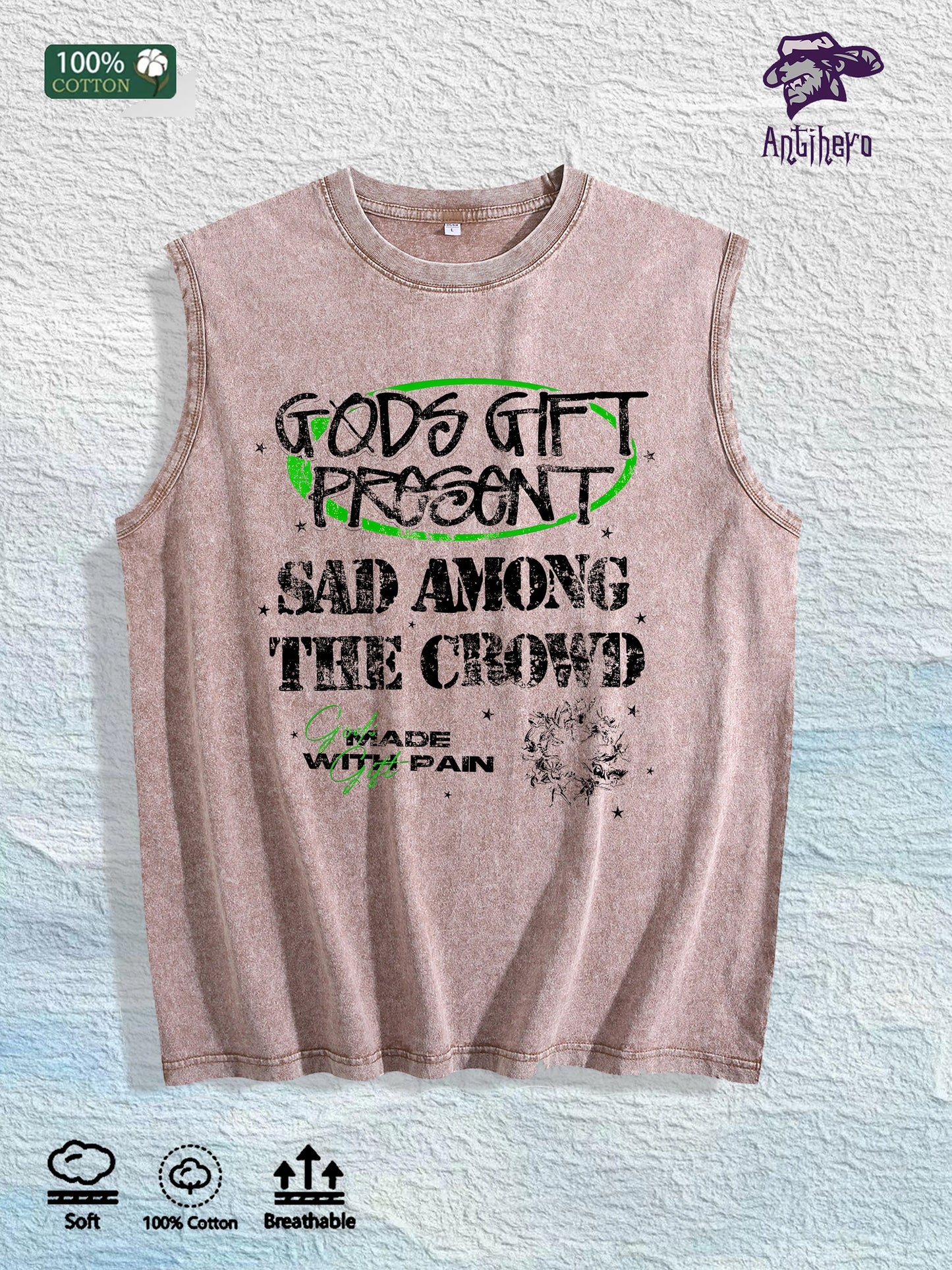 GODS GIFT PRESENT  Graphic Washed Vest US Warehouse 3 Colors Cotton Tank