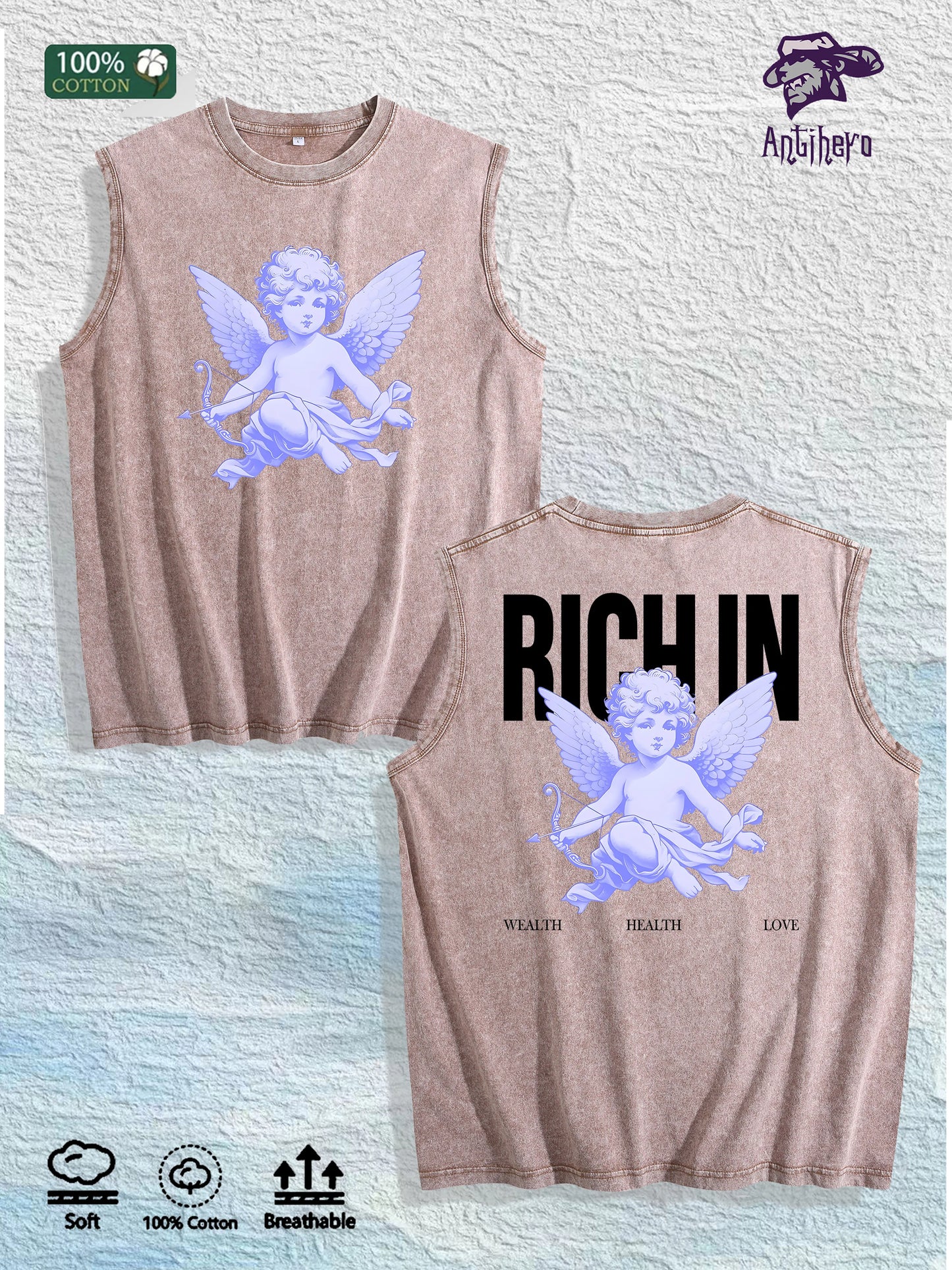 Angel & RICH in Graphic Washed Vest US Warehouse 3 Colors Cotton Tank