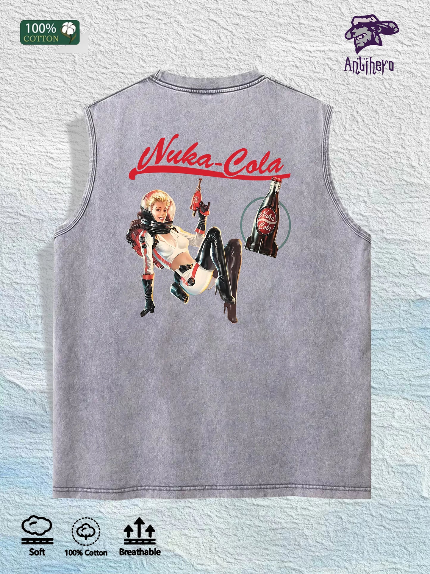 Nuka Cola Graphic Washed Vest US Warehouse 3 Colors Cotton Tank