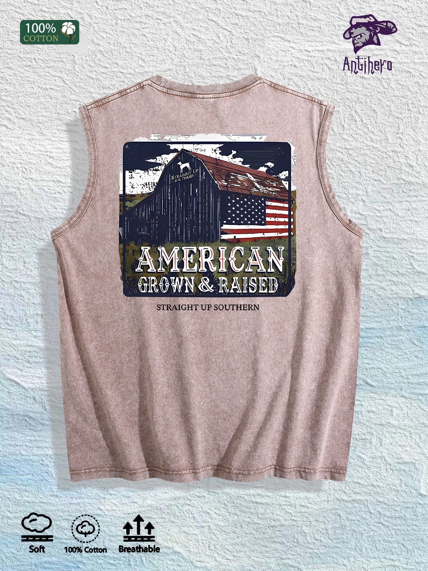 Straight up Southern Graphic Washed Vest US Warehouse 3 Colors Cotton Tank