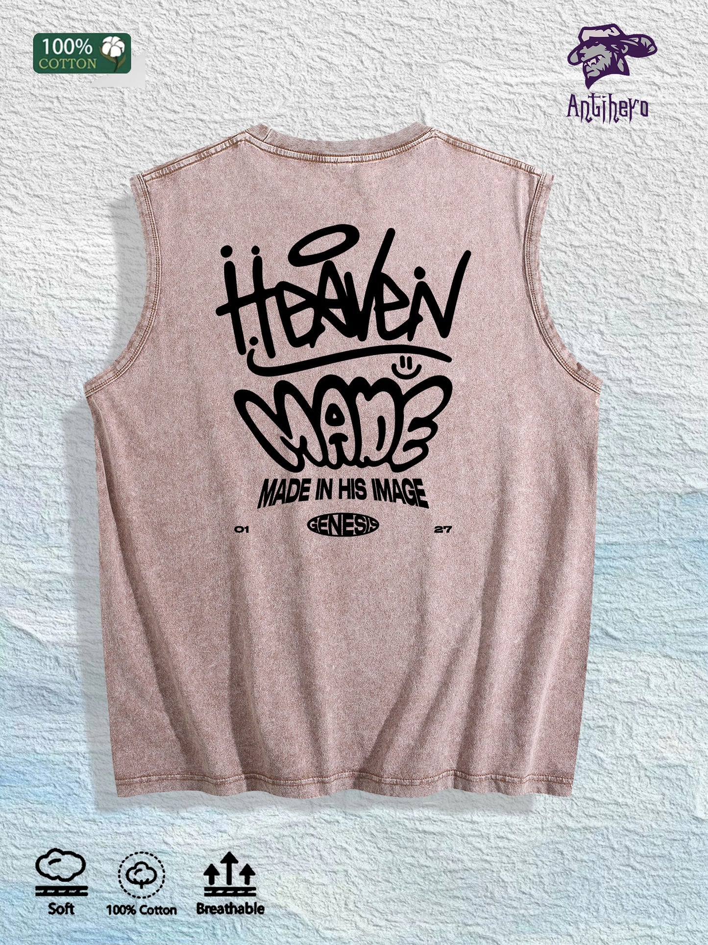 Heaven Made Graphic Washed Vest US Warehouse 3 Colors Cotton Tank