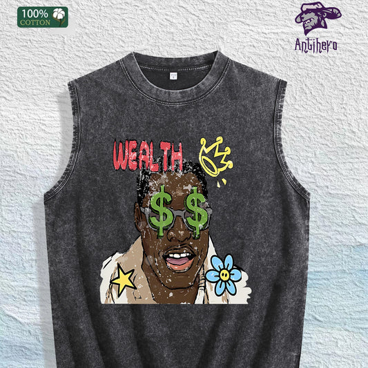 WEALTH Graphic Washed Vest US Warehouse 3 Colors Cotton Tank