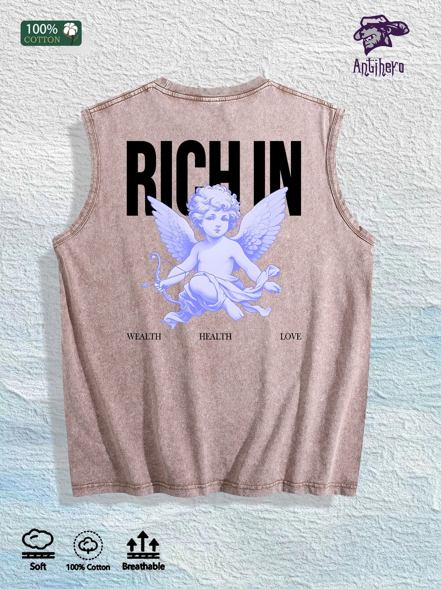 Angel & RICH in Graphic Washed Vest US Warehouse 3 Colors Cotton Tank