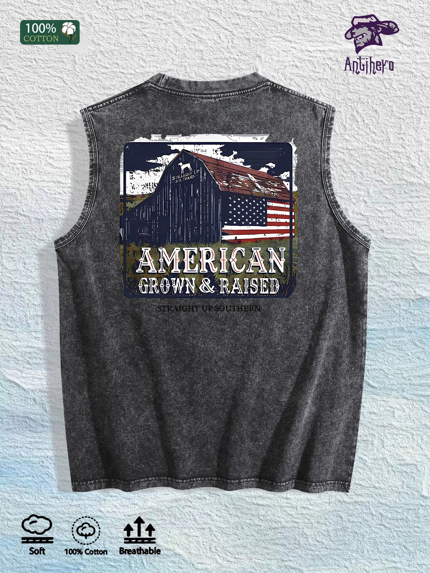 Straight up Southern Graphic Washed Vest US Warehouse 3 Colors Cotton Tank