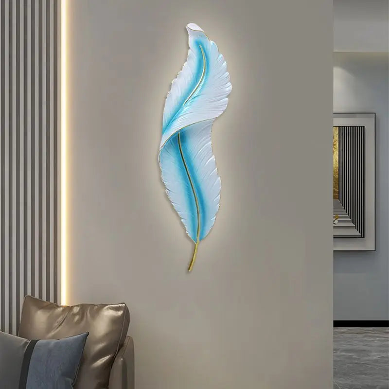 Modern Minimalist LED Luxury Feather Fine Carved Pattern Framed Hanging Channel Decoration Wall Lamps for Bedroom Walls
