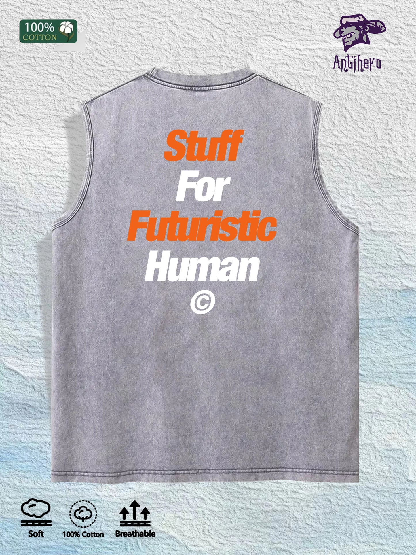 SAINT GLOBAL Graphic Washed Vest US Warehouse 3 Colors Cotton Tank