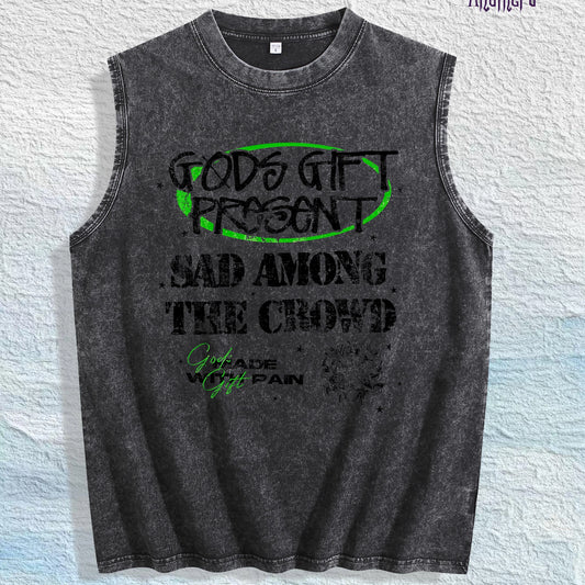 GODS GIFT PRESENT  Graphic Washed Vest US Warehouse 3 Colors Cotton Tank