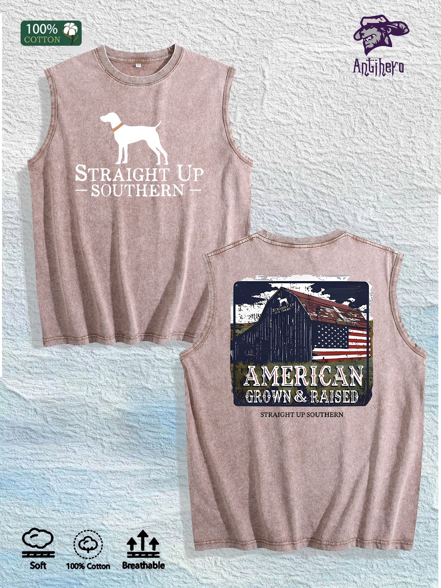 Straight up Southern Graphic Washed Vest US Warehouse 3 Colors Cotton Tank