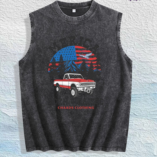 MERICA Truck Graphic Washed Vest US Warehouse 3 Colors Cotton Tank