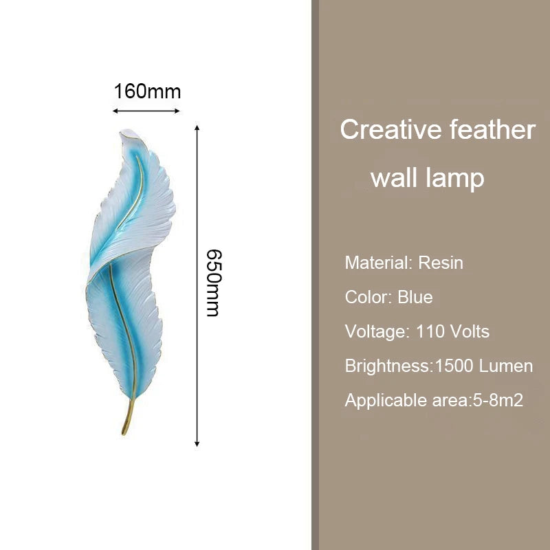 Modern Minimalist LED Luxury Feather Fine Carved Pattern Framed Hanging Channel Decoration Wall Lamps for Bedroom Walls