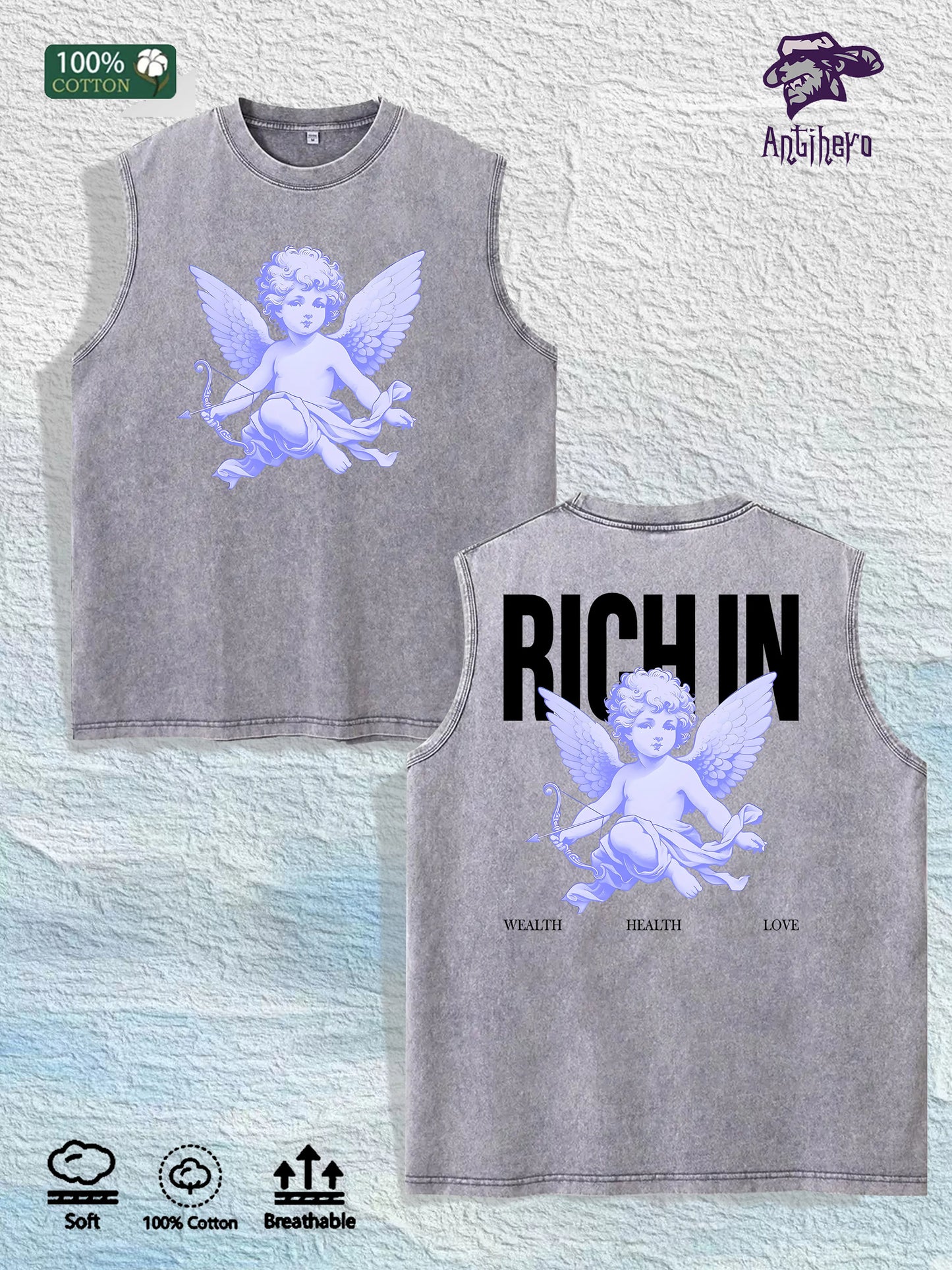 Angel & RICH in Graphic Washed Vest US Warehouse 3 Colors Cotton Tank