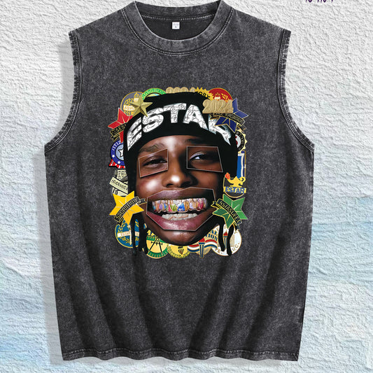 ESTAR 2024 Graphic Washed Vest US Warehouse 3 Colors Cotton Tank