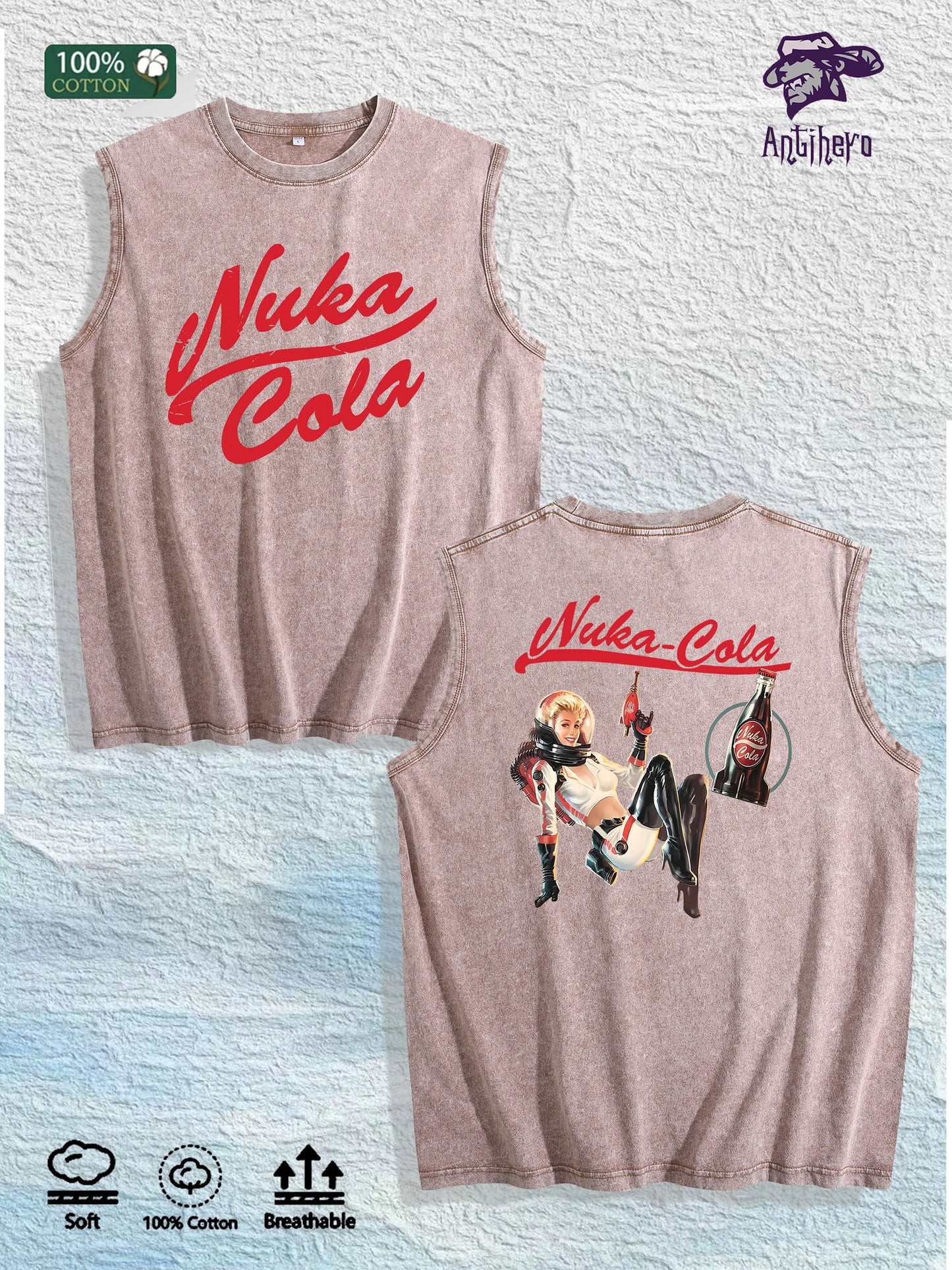 Nuka Cola Graphic Washed Vest US Warehouse 3 Colors Cotton Tank
