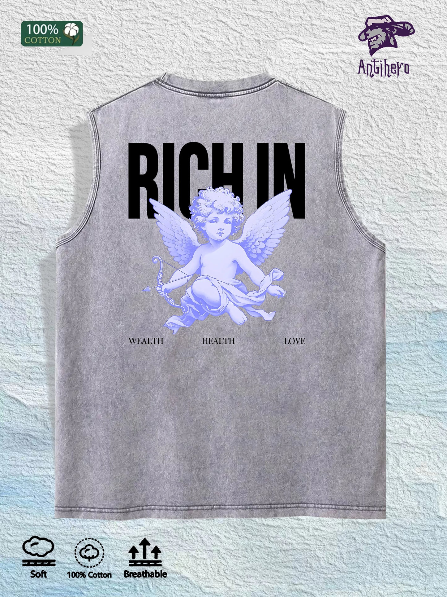 Angel & RICH in Graphic Washed Vest US Warehouse 3 Colors Cotton Tank