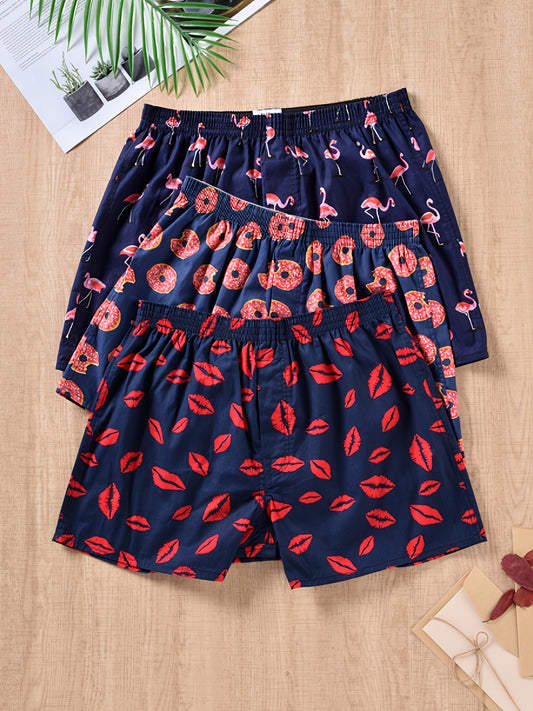 3pcs Vibrant Multicolor Arrow Print Loose Fit Cotton Boxer Shorts for Men - Soft, Breathable, Comfortable Underwear Briefs with Relaxed Fit - Perfect for Casual Wear